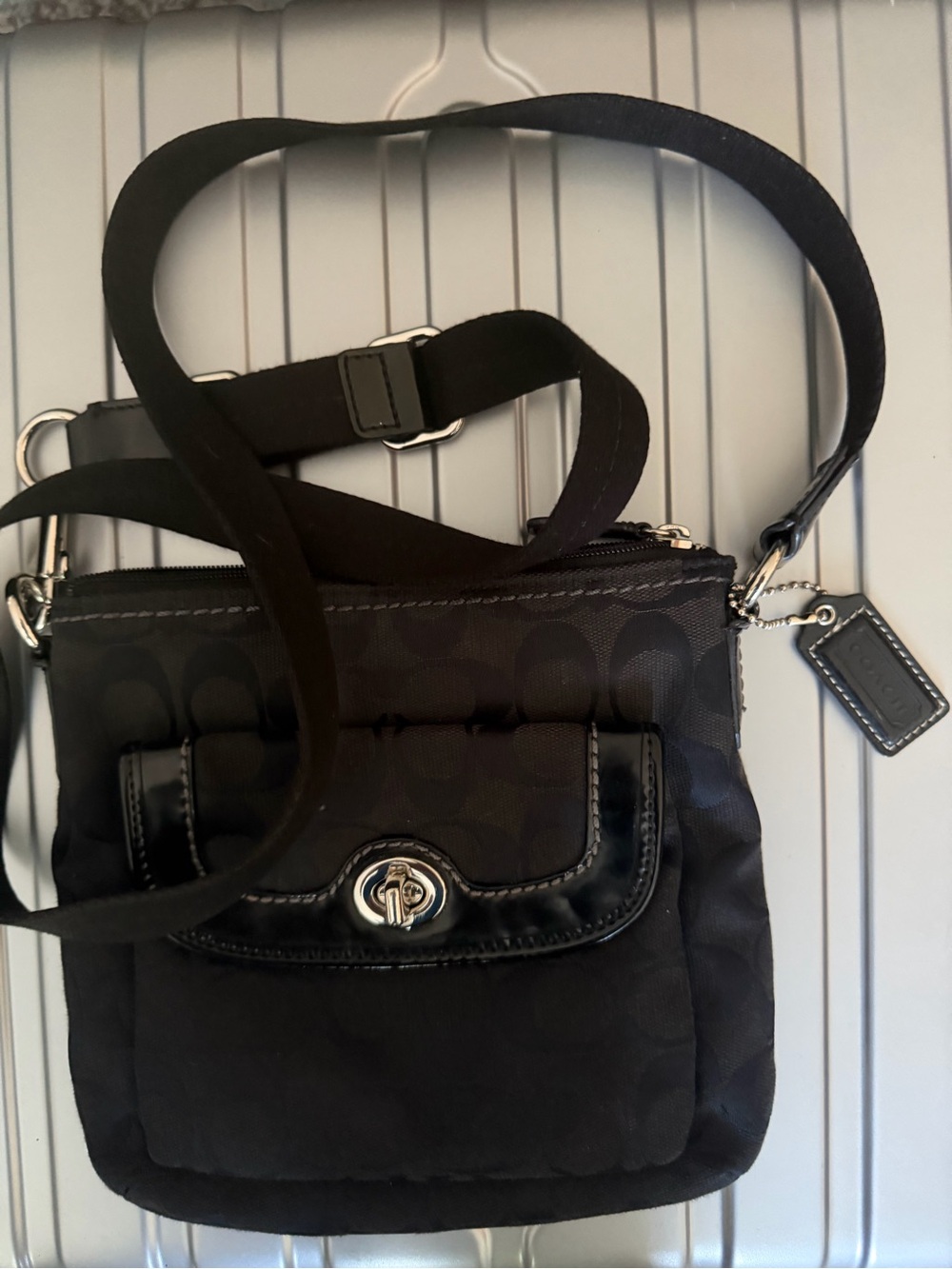 Coach Black Signature Crossbody with Turn-Lock Pocket